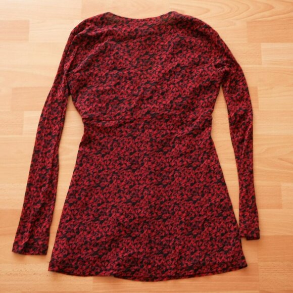 Grunge Goth Alt Dark Red Floral Long Sleeve Top - Picture 2 of 3